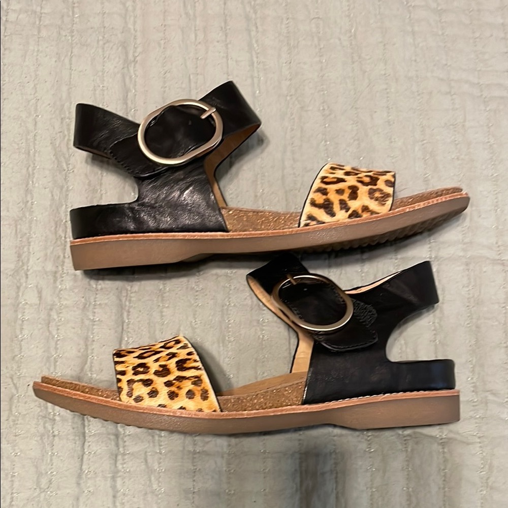 Sofft Black and Leopard Print Sandals with silver buckle